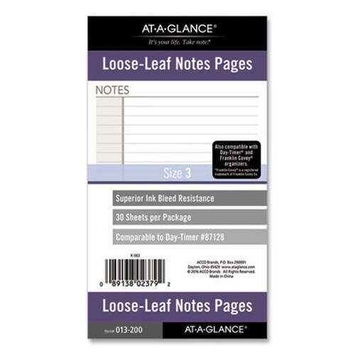 AT-A-GLANCE® Lined Notes Pages for Planners/Organizers, 6.75 x 3.75, White Sheets, Undated Item: AAG013200
