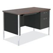 Alera® Single Pedestal Steel Desk, 45.25" x 24" x 29.5", Mocha/Black, Chrome Legs Item: ALESD4524BM