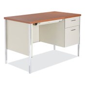 Alera® Single Pedestal Steel Desk, 45.25" x 24" x 29.5", Cherry/Putty, Chrome-Plated Legs Item: ALESD4524PC