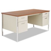 Alera® Double Pedestal Steel Desk, 60" x 30" x 29.5", Cherry/Putty, Chrome-Plated Legs Item: ALESD6030PC