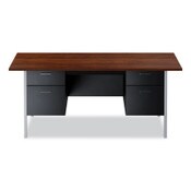 Alera® Double Pedestal Steel Desk, 72" x 36" x 29.5", Mocha/Black, Chrome-Plated Legs Item: ALESD7236BM