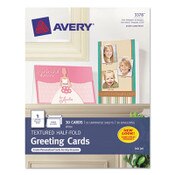 Avery® Half-Fold Greeting Cards with Envelopes, Inkjet, 65 lb, 5.5 x 8.5, Textured Uncoated White, 1 Card/Sheet, 30 Sheets/Box Item: AVE3378