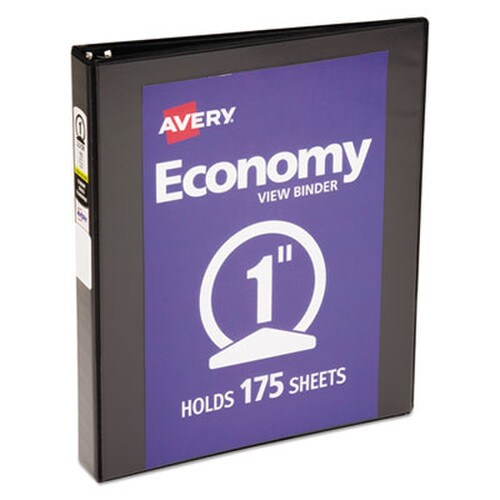 Avery® Economy View Binder with Round Rings , 3 Rings, 1" Capacity, 11 x 8.5, Black, (5710) Item: AVE05710