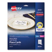 Avery® Tent Cards, White/Gold, 3.75" x 1.44", 6 Cards/Sheet, 25 Sheets/Pack Item: AVE35701