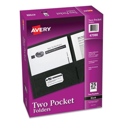 Avery® Two-Pocket Folder, 40-Sheet Capacity, 11 x 8.5, Black, 25/Box Item: AVE47988