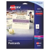 Avery® Printable Postcards, Inkjet/Laser, 74 lb, 4.25 x 5.5, Ivory, 100 Cards, 4 Cards/Sheet, 25 Sheets/Box Item: AVE5919