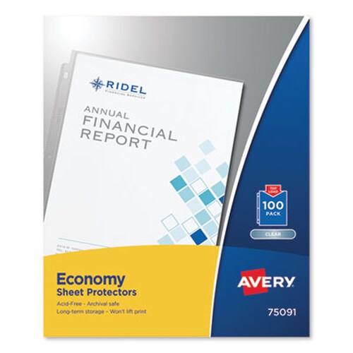 Avery® Top-Load Sheet Protector, Economy Gauge, Letter, Clear, 100/Box Item: AVE75091