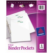 Avery® Binder Pockets, 3-Hole Punched, 9.25 x 11, Clear, 5/Pack Item: AVE75243