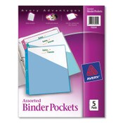 Avery® Binder Pockets, 3-Hole Punched, 9.25 x 11, Assorted Colors, 5/Pack Item: AVE75254