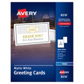 Avery® Half-Fold Greeting Cards with Matching Envelopes, Inkjet, 85 lb, 5.5 x 8.5, Matte White, 1 Card/Sheet, 30 Sheets/Box Item: AVE8316