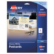 Avery® Photo-Quality Printable Postcards, Inkjet, 74 lb, 4.25 x 5.5, Glossy White, 100 Cards, 4 Cards/Sheet, 25 Sheets/Pack Item: AVE8383
