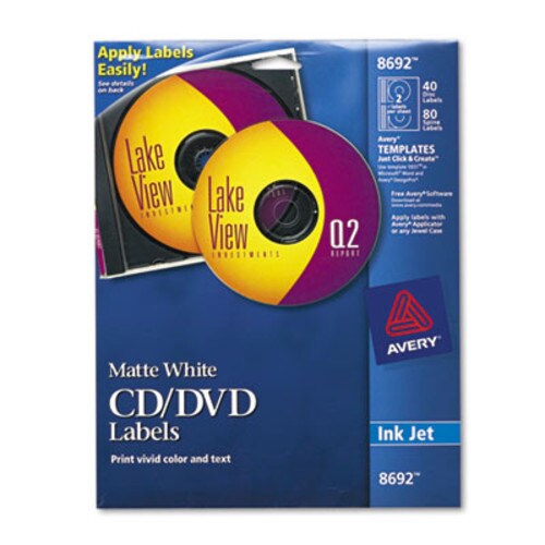 Avery® Inkjet CD Labels, Matte White, 40/Pack Item: AVE8692
