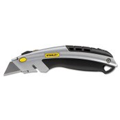 Stanley® Curved Quick-Change Utility Knife, Stainless Steel Retractable Blade, 3 Blades, 6.5" Metal Handle, Black/Chrome Item: BOS10788
