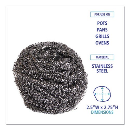 Boardwalk® Stainless Steel Scrubber, Large Size, 2.5 x 2.75, Steel Gray, 12/Carton Item: BWK50