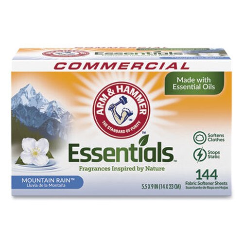 Arm & Hammer™ Essentials Dryer Sheets, Mountain Rain, 144 Sheets/Box Item: CDC3320000102BX