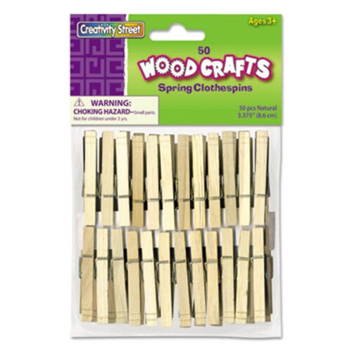 Creativity Street® Wood Spring Clothespins, 3.38" Length, Natural, 50/Pack Item: CKC365801