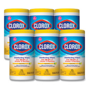 Clorox® Disinfecting Wipes, 1-Ply, 7 x 7.75, Crisp Lemon, White, 75/Canister, 6 Canisters/Carton Item: CLO01628