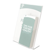 deflecto® Superior Image Slanted Sign Holder with Front Pocket, 9w x 4.5d x 10.75h, Clear Item: DEF590501