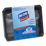 Dixie® Cutlery Keeper Tray with Clear Plastic Utensils: 60 Forks, 60 Knives, 60 Spoons Item: DXECH0180DX7