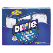 Dixie® Combo Pack, Tray with White Plastic Utensils, 56 Forks, 56 Knives, 56 Spoons, 6 Packs Item: DXECM168CT