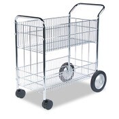 Fellowes® Wire Mail Cart, Metal, 2 Bins, 21.5" x 37.5" x 39.5", Chrome Item: FEL40912