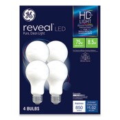 GE Reveal HD+ LED A19 Light Bulb, 8.5 W, 4/Pack Item: GEL93127795