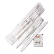 GEN Wrapped Cutlery Kit, 6.25", Fork/Knife/Napkin/Salt/Pepper, Polypropylene, White, 500/Carton Item: GEN5KITMW