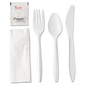 GEN Wrapped Cutlery Kit, Fork/Knife/Spoon/Napkin/Salt/Pepper, Polypropylene, White, 250/Carton Item: GEN6KITMW