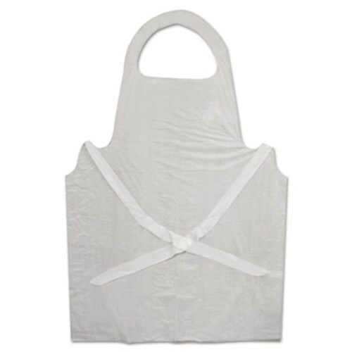 GN1 Disposable Apron, White, Poly, 28 x 45, 1.25 mil, One Size, 100/Pk Item: GN1390