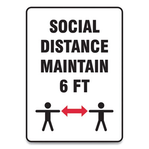 Accuform® Social Distance Signs, Wall, 7 x 10, "Social Distance Maintain 6 ft", 2 Humans/Arrows, White, 10/Pack Item: GN1MGNF547VPESP