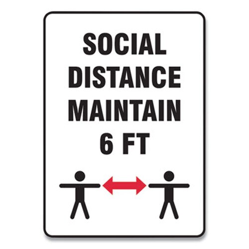 Accuform® Social Distance Signs, Wall, 10 x 14, "Social Distance Maintain 6 ft", 2 Humans/Arrows, White, 10/Pack Item: GN1MGNF549VPESP