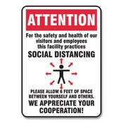 Accuform® Social Distance Signs, Wall, 7 x 10, Visitors and Employees Distancing, Humans/Arrows, Red/White, 10/Pack Item: GN1MGNG902VPESP