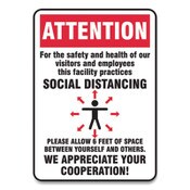 Accuform® Social Distance Signs, Wall, 10 x 14, Visitors and Employees Distancing, Humans/Arrows, Red/White, 10/Pack Item: GN1MGNG906VPESP