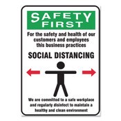 Accuform® Social Distance Signs, Wall, 10 x 14, Customers and Employees Distancing Clean Environment, Humans/Arrows, Green/White, 10/PK Item: GN1MGNG908VPESP