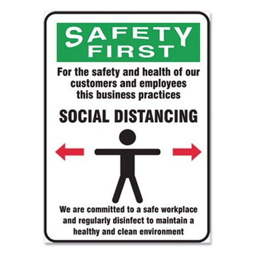 Accuform® Social Distance Signs, Wall, 10 x 14, Customers and Employees Distancing Clean Environment, Humans/Arrows, Green/White, 10/PK Item: GN1MGNG908VPESP