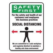 Accuform® Social Distance Signs, Wall, 7 x 10, Customers and Employees Distancing Clean Environment, Humans/Arrows, Green/White, 10/PK Item: GN1MGNG909VPESP