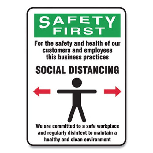 Accuform® Social Distance Signs, Wall, 7 x 10, Customers and Employees Distancing Clean Environment, Humans/Arrows, Green/White, 10/PK Item: GN1MGNG909VPESP