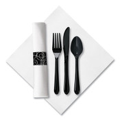 Hoffmaster® CaterWrap Heavyweight Cutlery Combo, Fork/Spoon/Knife/Napkin, Black, 100/Carton Item: HFM119971