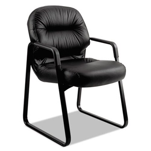 HON® Pillow-Soft 2090 Series Guest Arm Chair, Leather Upholstery, 31.25" x 35.75" x 36", Black Seat, Black Back, Black Base Item: HON2093SR11T