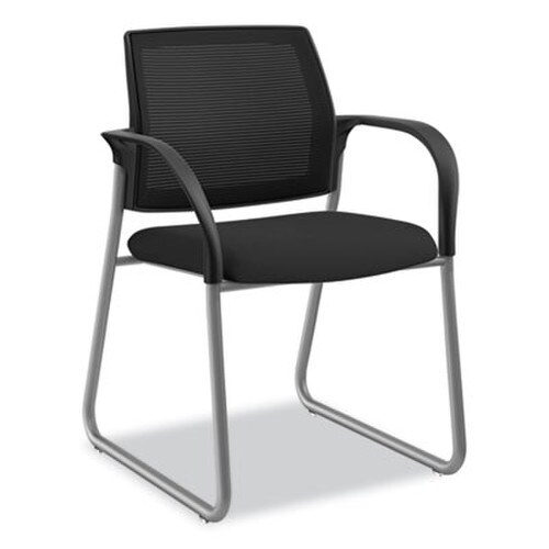 HON® Ignition Series Mesh Back Guest Chair with Sled Base, Fabric Seat, 25" x 22" x 34", Black Seat, Black Back, Platinum Base Item: HONIB108IMCU10P