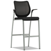 HON® Nucleus Series Cafe-Height Stool with ilira-Stretch M4 Back, Supports Up to 300 lb, Black Seat/Back, Platinum Base Item: HONN709CU10T1