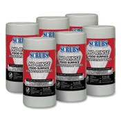 SCRUBS® No Rinse Food Surface Disinfectant Wipes, 1-Ply, 7 x 8, Unscented, White, 80/Canister, 6/Carton Item: ITW97080