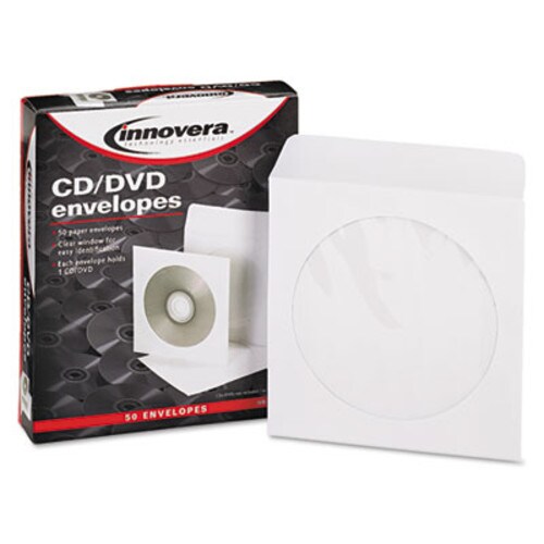 Innovera® CD/DVD Envelopes, Clear Window, 1 Disc Capacity, White, 50/Pack Item: IVR39403