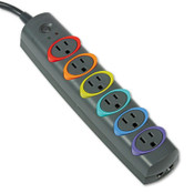 Kensington® SmartSockets Color-Coded Strip Surge Protector, 6 AC Outlets, 7 ft Cord, 945 J, Black Item: KMW62147