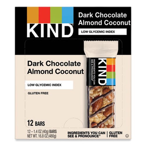 KIND Fruit and Nut Bars, Dark Chocolate Almond and Coconut, 1.4 oz Bar, 12/Box Item: KND19987