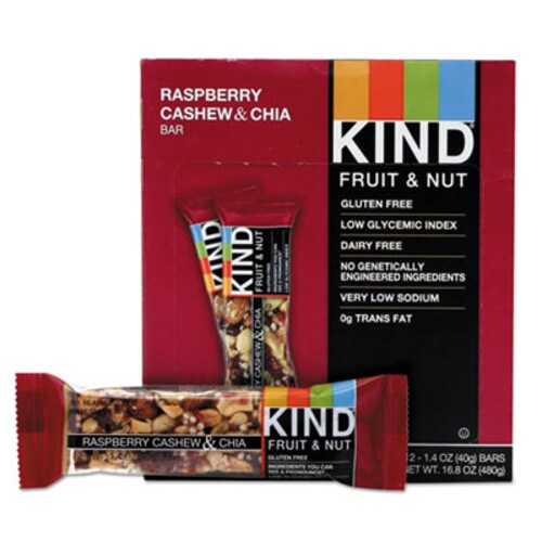 KIND Fruit and Nut Bars, Raspberry Cashew and Chia, 1.4 oz Bar, 12/Box Item: KND19989