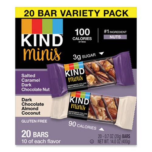 KIND Minis, Salted Caramel and Dark Chocolate Nut/Dark Chocolate Almond and Coconut, 0.7 oz, 20/Pack Item: KND27970