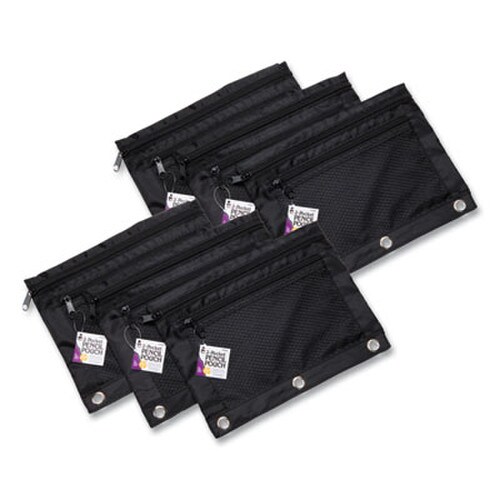Two-Pocket Binder-Insertable Pencil Pouch with Mesh Front, 11 x 9, Black, 6/Pack Two-Pocket Binder-Insertable Pencil Pouch with Mesh Front, 11 x 9, Black, 6/Pack
