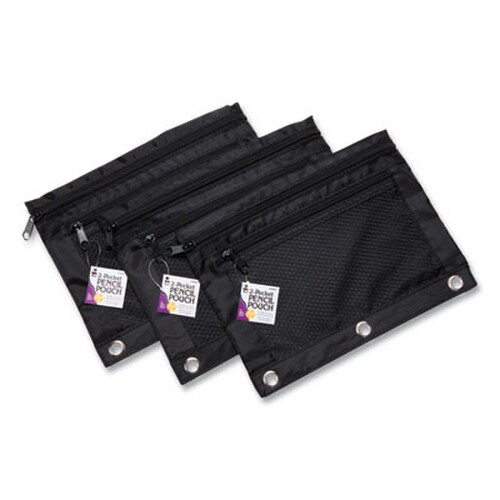 Two-Pocket Binder-Insertable Pencil Pouch with Mesh Front, 11 x 9, Black, 6/Pack Two-Pocket Binder-Insertable Pencil Pouch with Mesh Front, 11 x 9, Black, 6/Pack