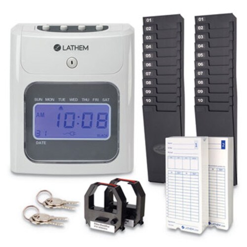 Lathem® Time 400E Top-Feed Time Clock Bundle, Digital Display, White Item: LTH400EKIT